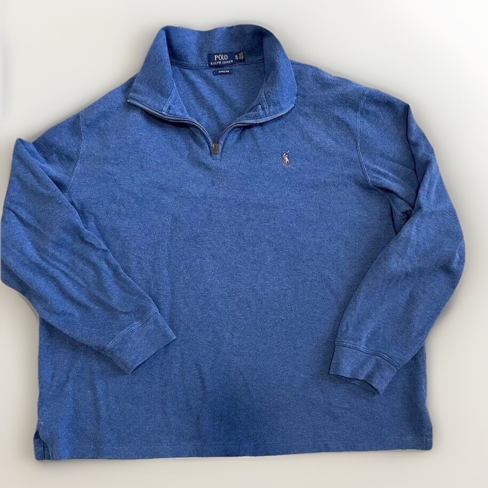Polo Ralph Lauren 1/4 Zip Men XL Blue Estate Rib Pullover Sweater Old Money